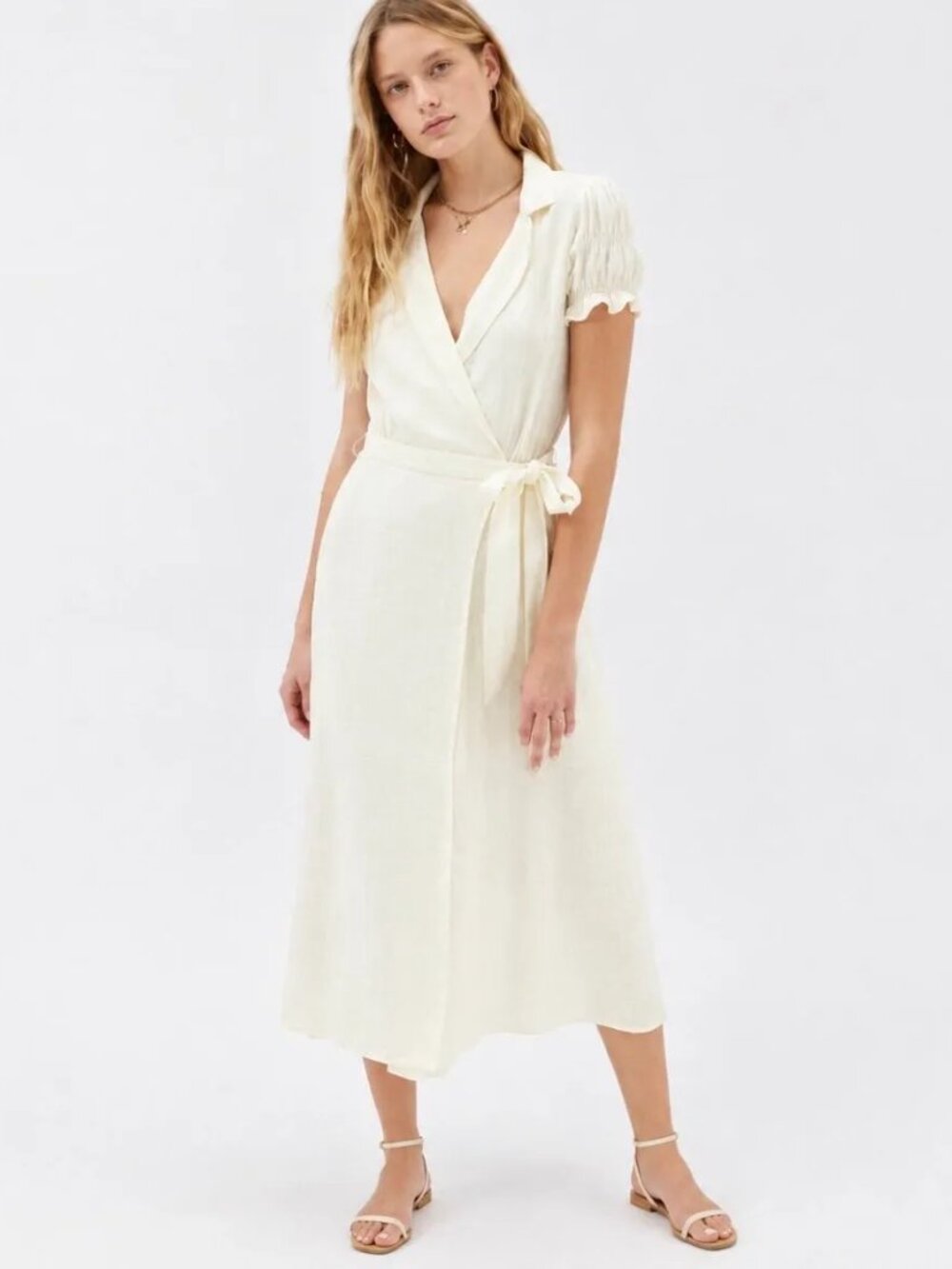 Urban Outfitters Cream Spring Day Midi Wrap Dress Size XS